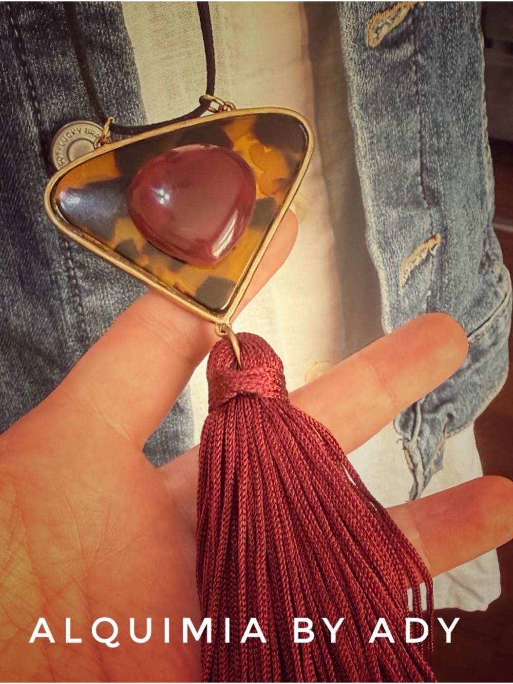 Gold and tortoise BRUTALIST TASSEL black cord suede  necklace CORD GALORE